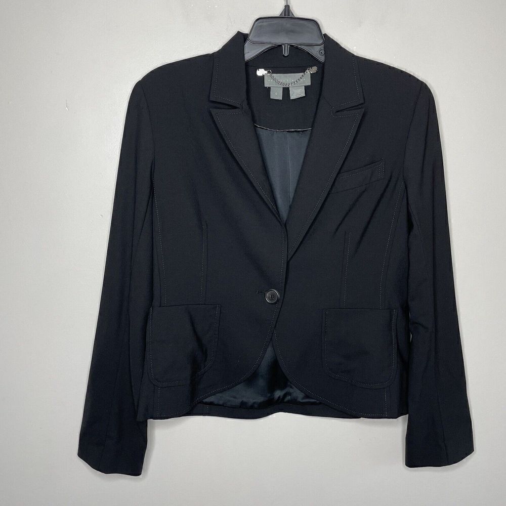 PROENZA SCHOULER Blazer Womens 6 Black One-Button Wool Blend Fitted Jacket